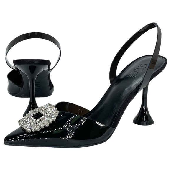 International Concepts Scienna Black Vinyl Rhinestone Womens Heels Size 8M - Picture 8 of 11